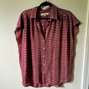 Loft red floral short sleeve button up